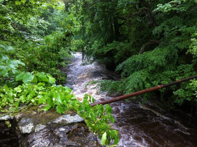 Looking down on rapid water of upstream River Roe, not far from Dungiven