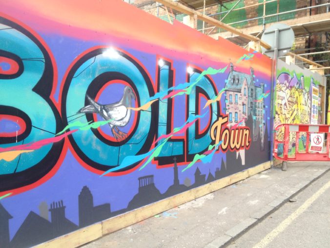 'Bold Town' graffiti slogan on Edinburgh's legal graffiti wall 2015